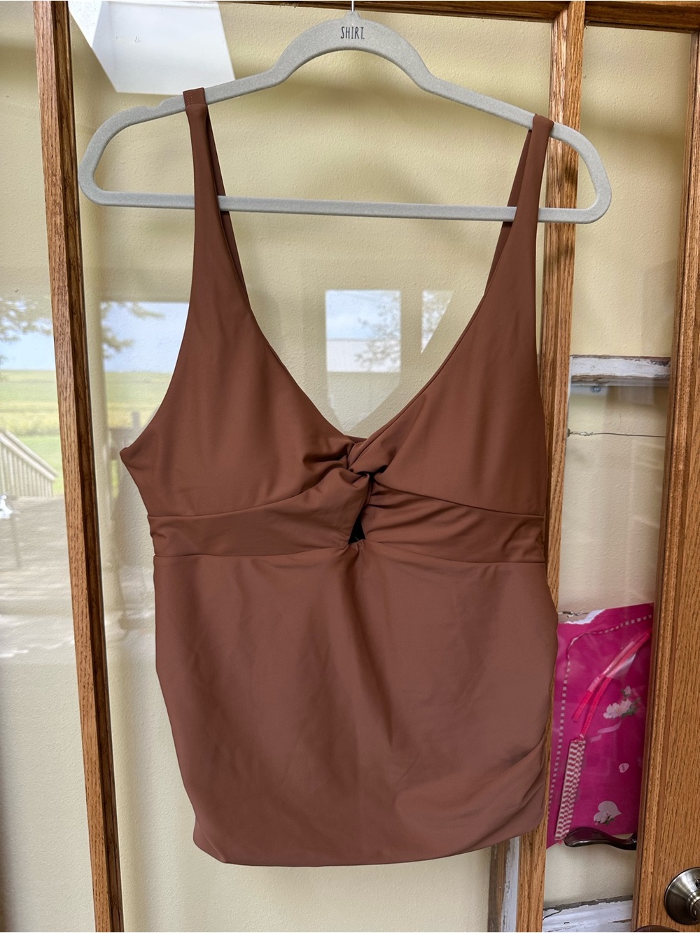 Zaful Brown Twist-Front Bandeau Tankini Top